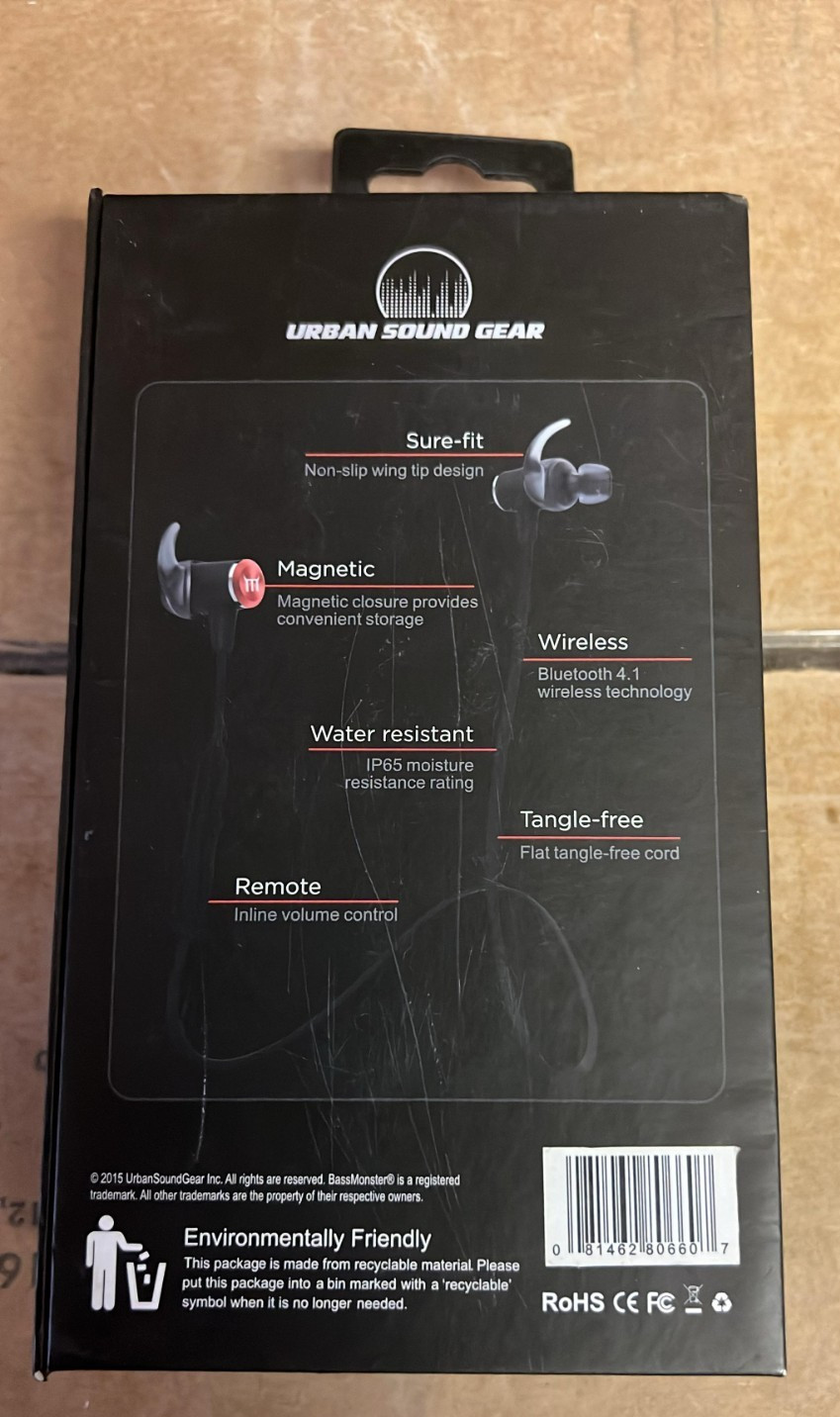 Bass Monster Urban Sound Gear Wireless Bluetooth Earbuds Black/Red