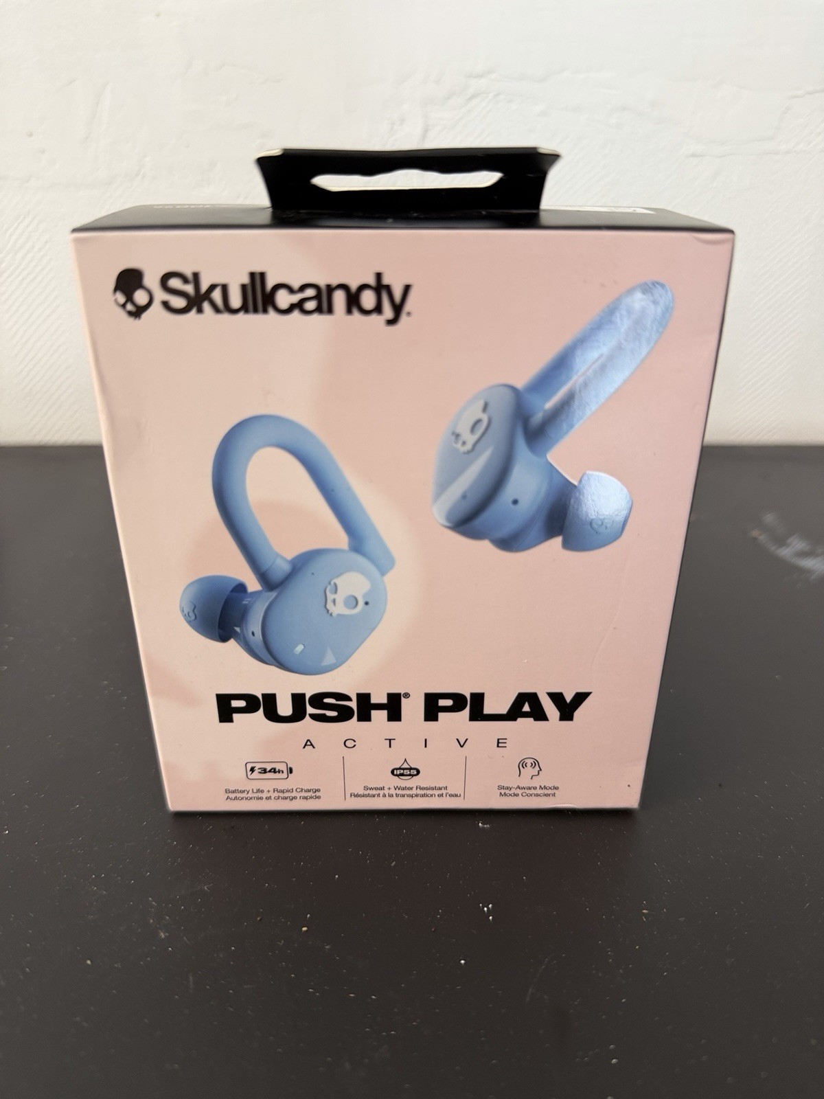 Skullcandy Push Play Active True Wireless Bluetooth Ear-Hook Earbuds Mic Blue