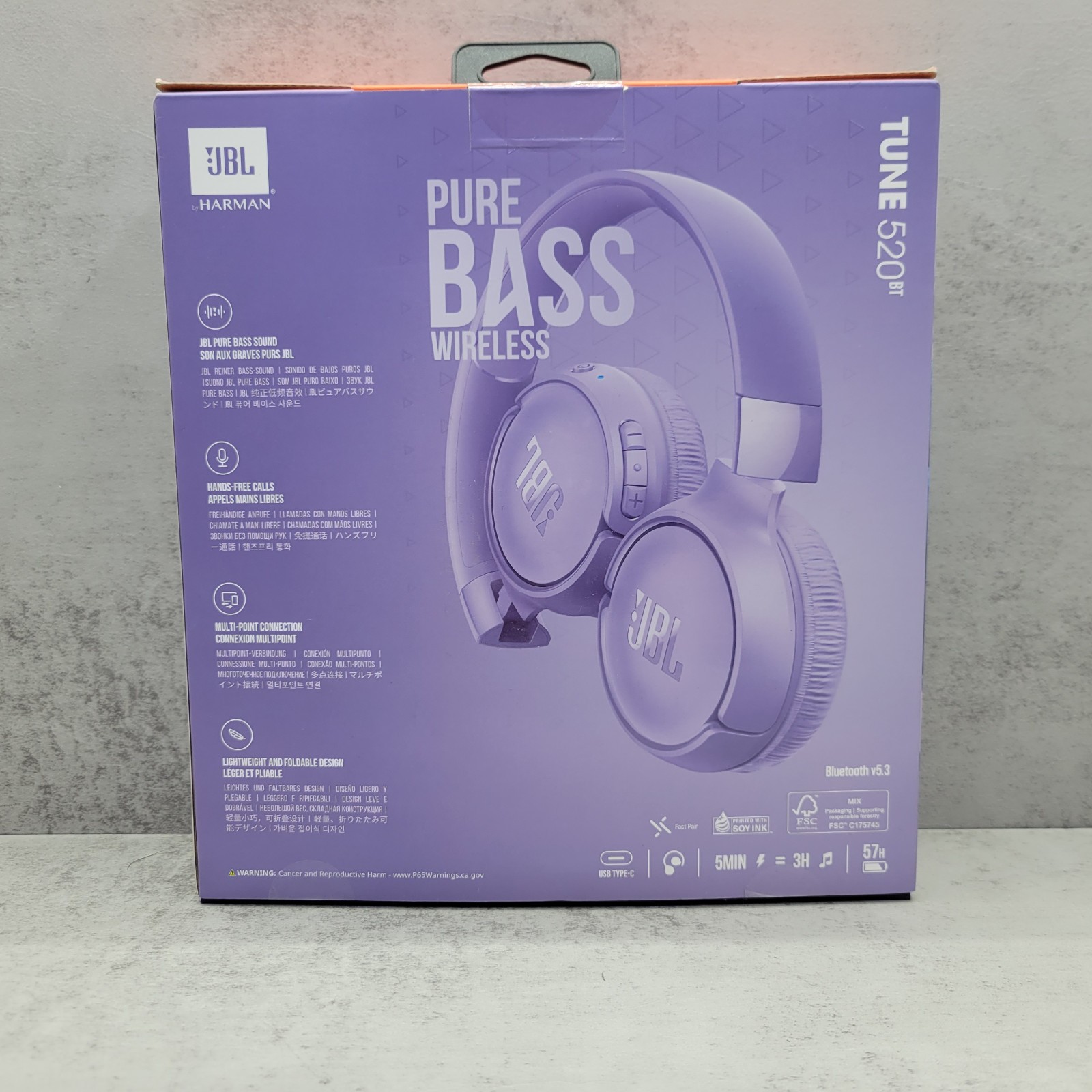 JBL Tune 520BT Wireless On-Ear Bluetooth Headphones Foldable Design – Purple™