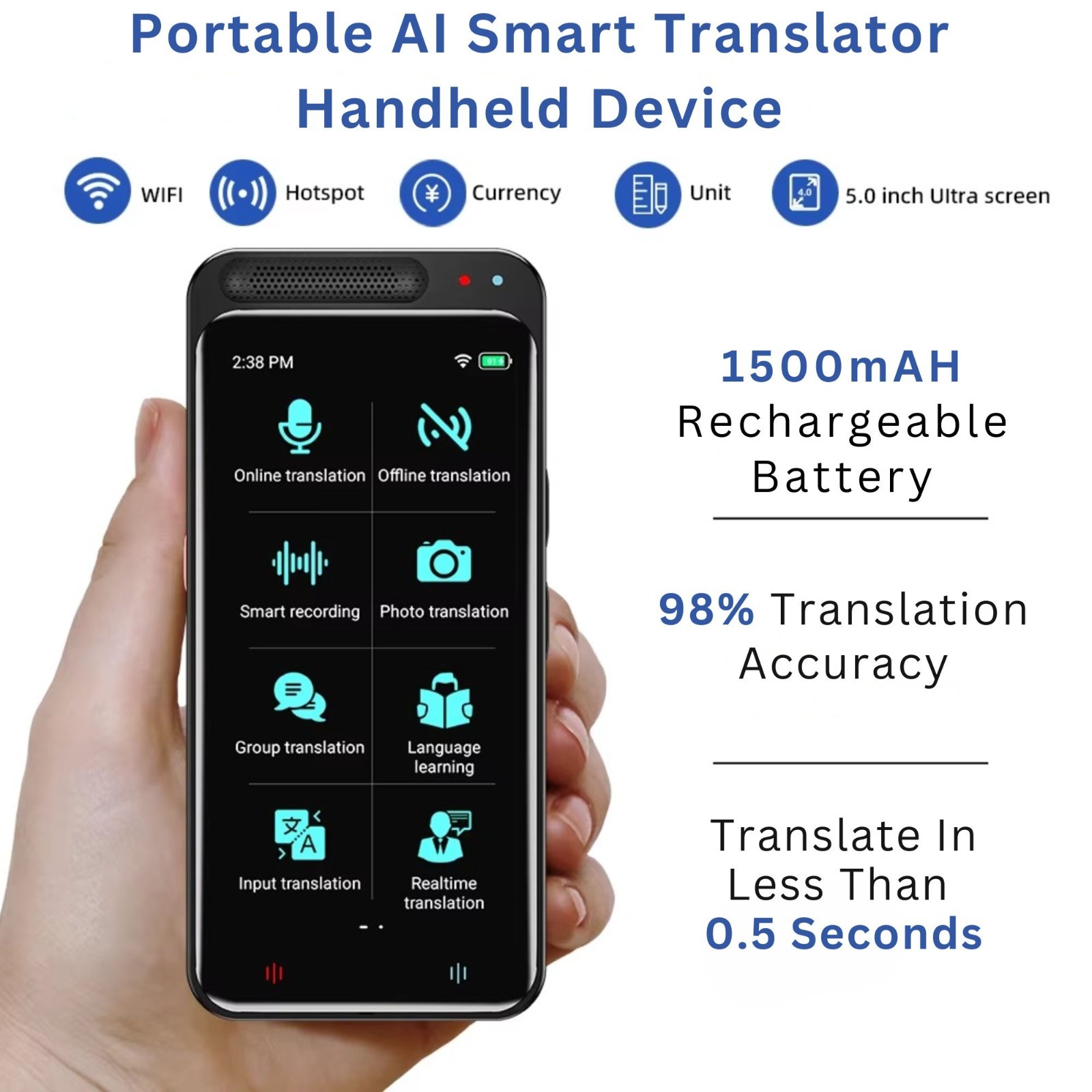 Portable Smart Translator Device 134 Languages Voice Photo Offline WiFi