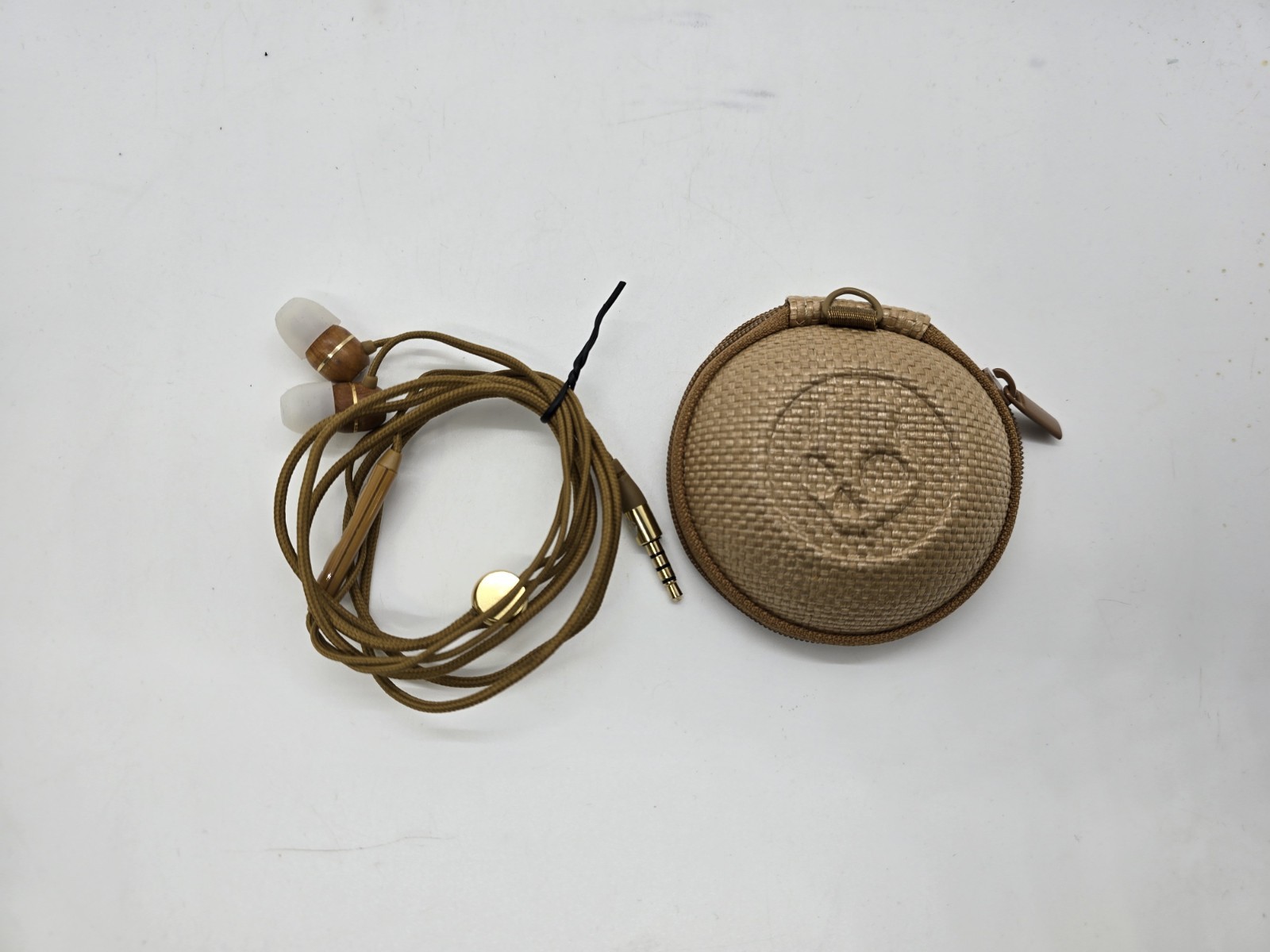 Skullcandy Holua Wood Earbuds Gold Trim Wired Headphones Inline Mic TESTED