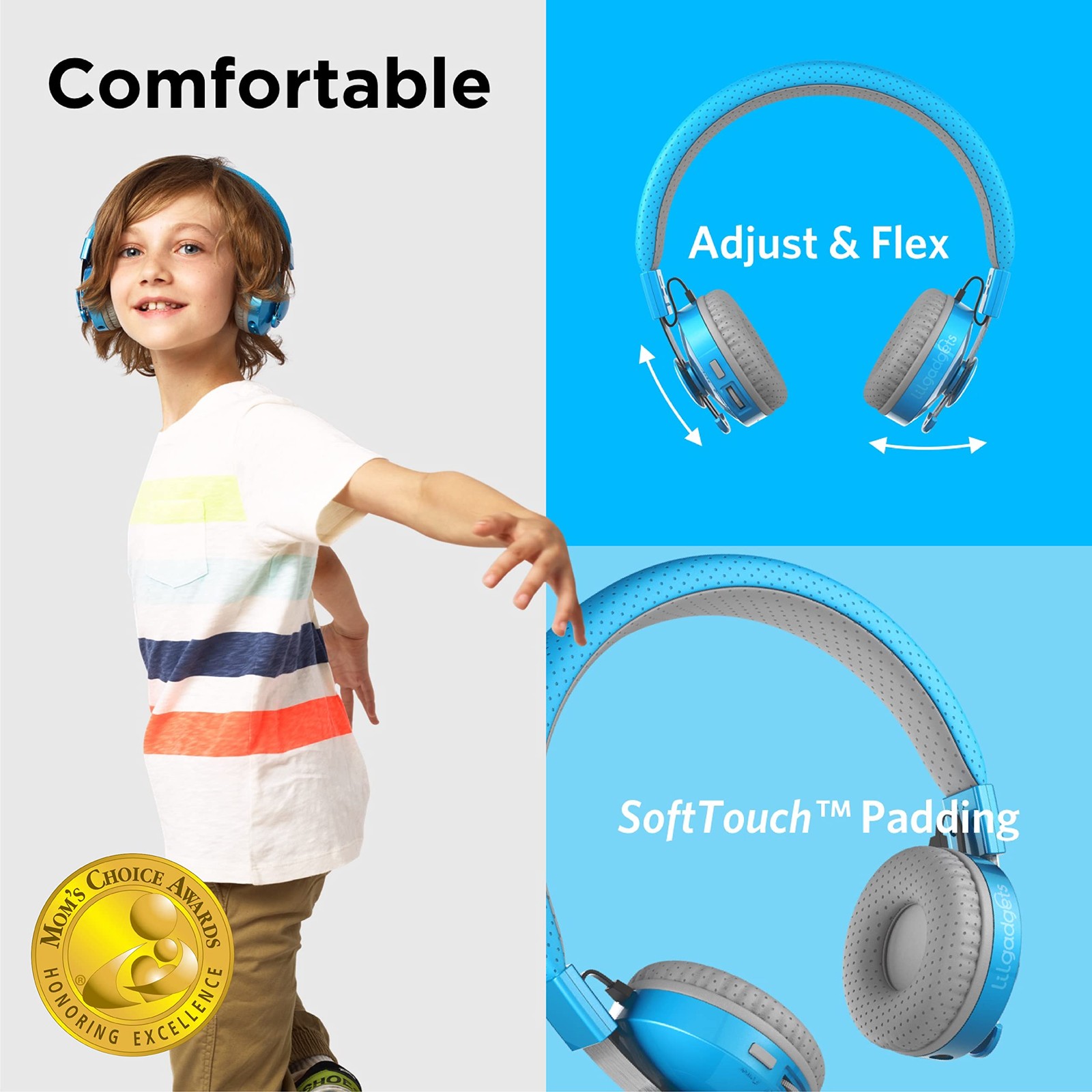 LilGadgets Bluetooth Headphones – Ages 4+ – On-Ear, Blue – 4 Years +,
