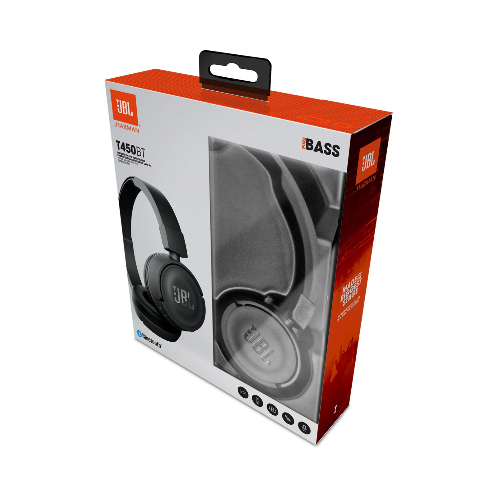 JBL T450BT Bass On-Ear Bluetooth Headphones, Black