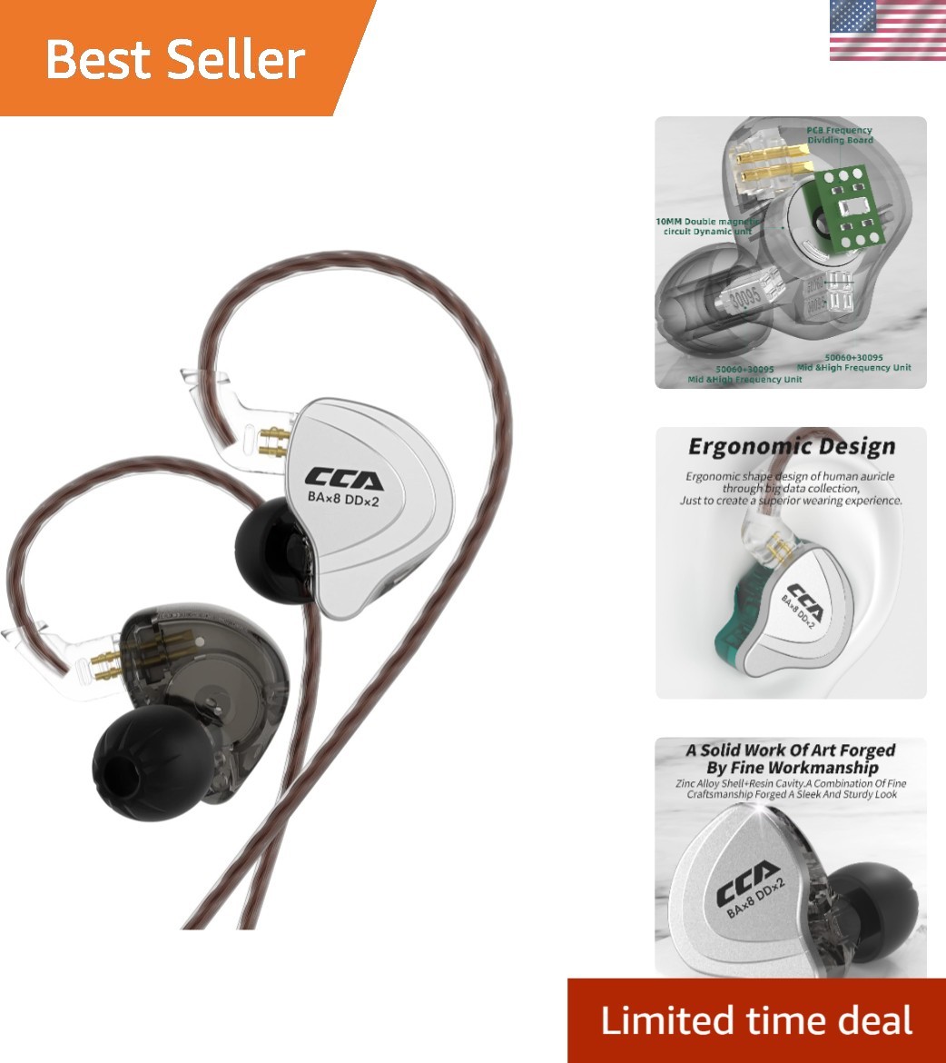 CCA C10 Wired HiFi Earbuds – Exceptional 4BA 1DD Sound, Perfect for Music Lovers