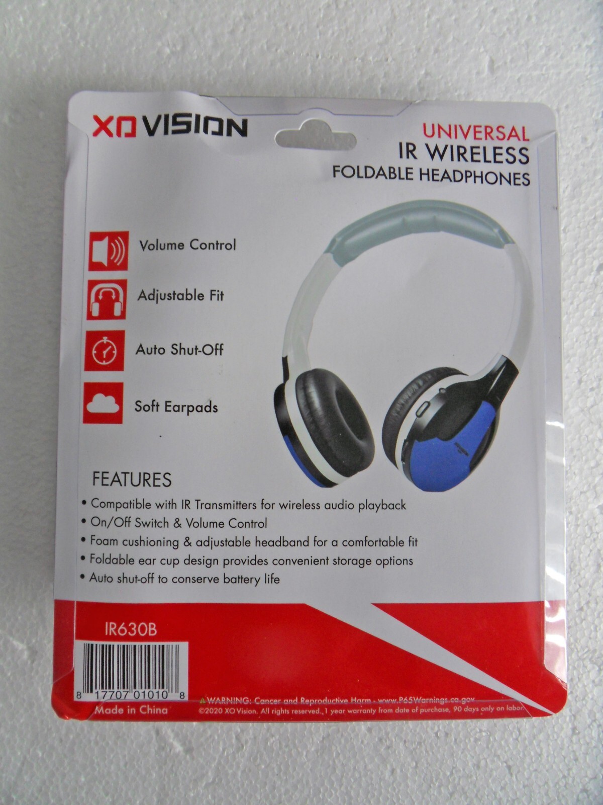 New Blue XOVision IR630B Universal IR Wireless Foldable Headphones Free US Ship