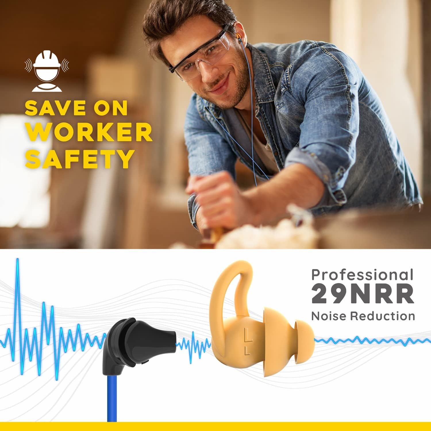 Ear Plug Headphones for Work, Custom-Fit Work Earbuds Earphones-Safety