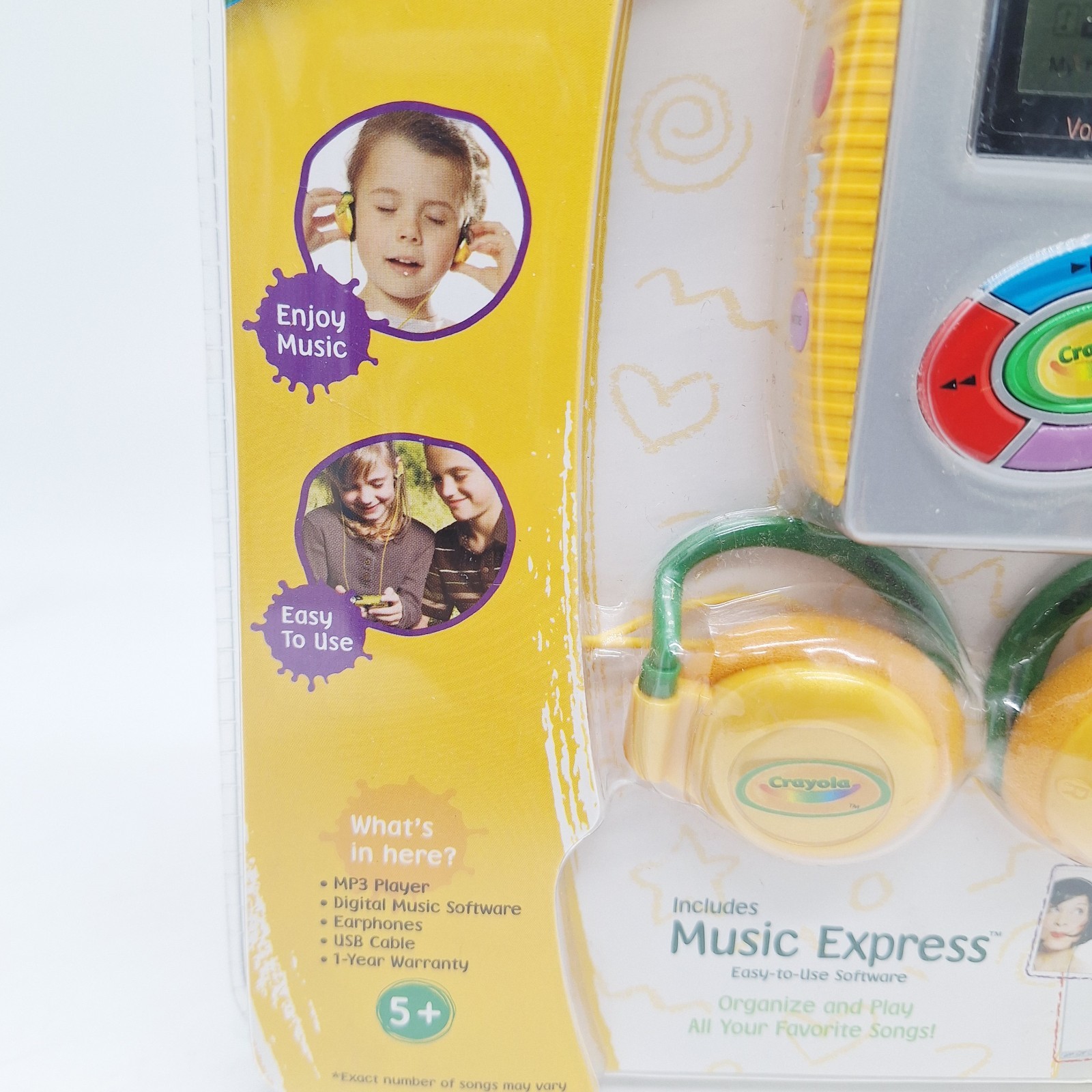 New In Package Crayola 2Gb Mp3 Music Player and Headphones Silver & Yellow