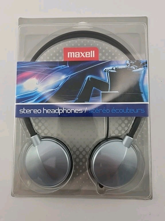 NEW Maxell HP-200 Headphones Adjustable Headband Swivel Earcaps Silver 190318