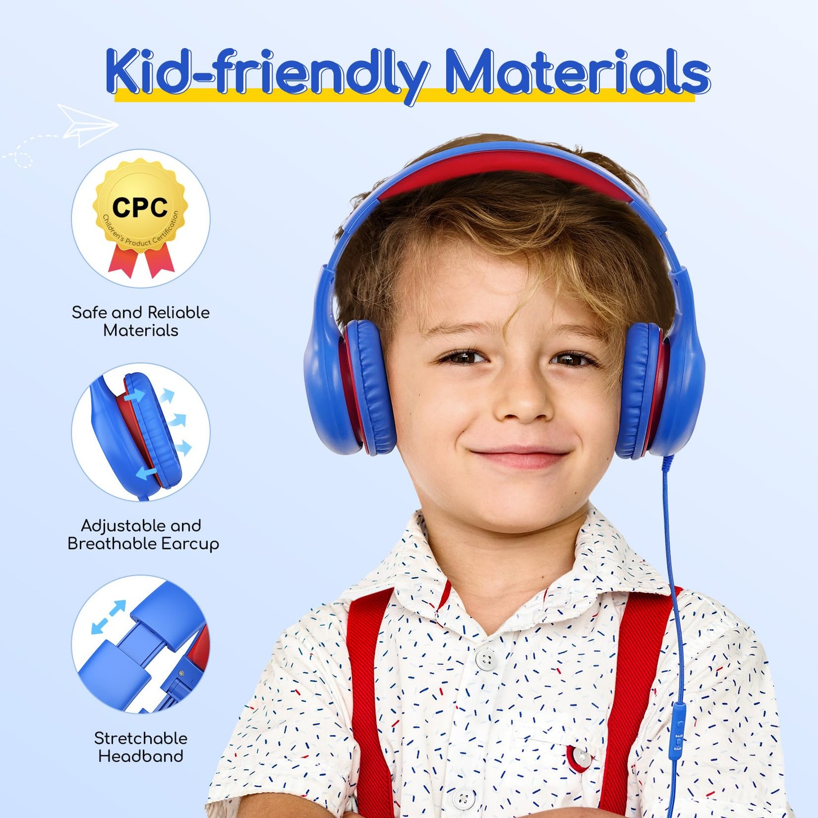EarFun Kids Headphones Wired with Microphone 85/94dB Volume Limit Headphones for