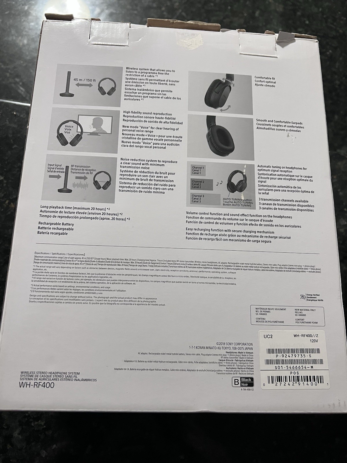 Sony WH-RF400 Wireless Home Theater Headphones RF Transmitter Dock Black New