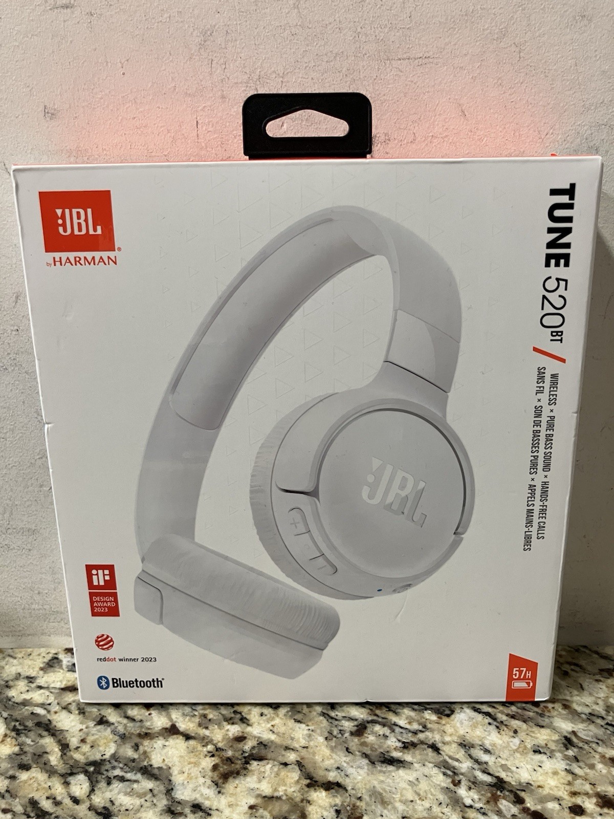 JBL Tune 520BT Pure Bass Wireless Bluetooth Headphones (White)