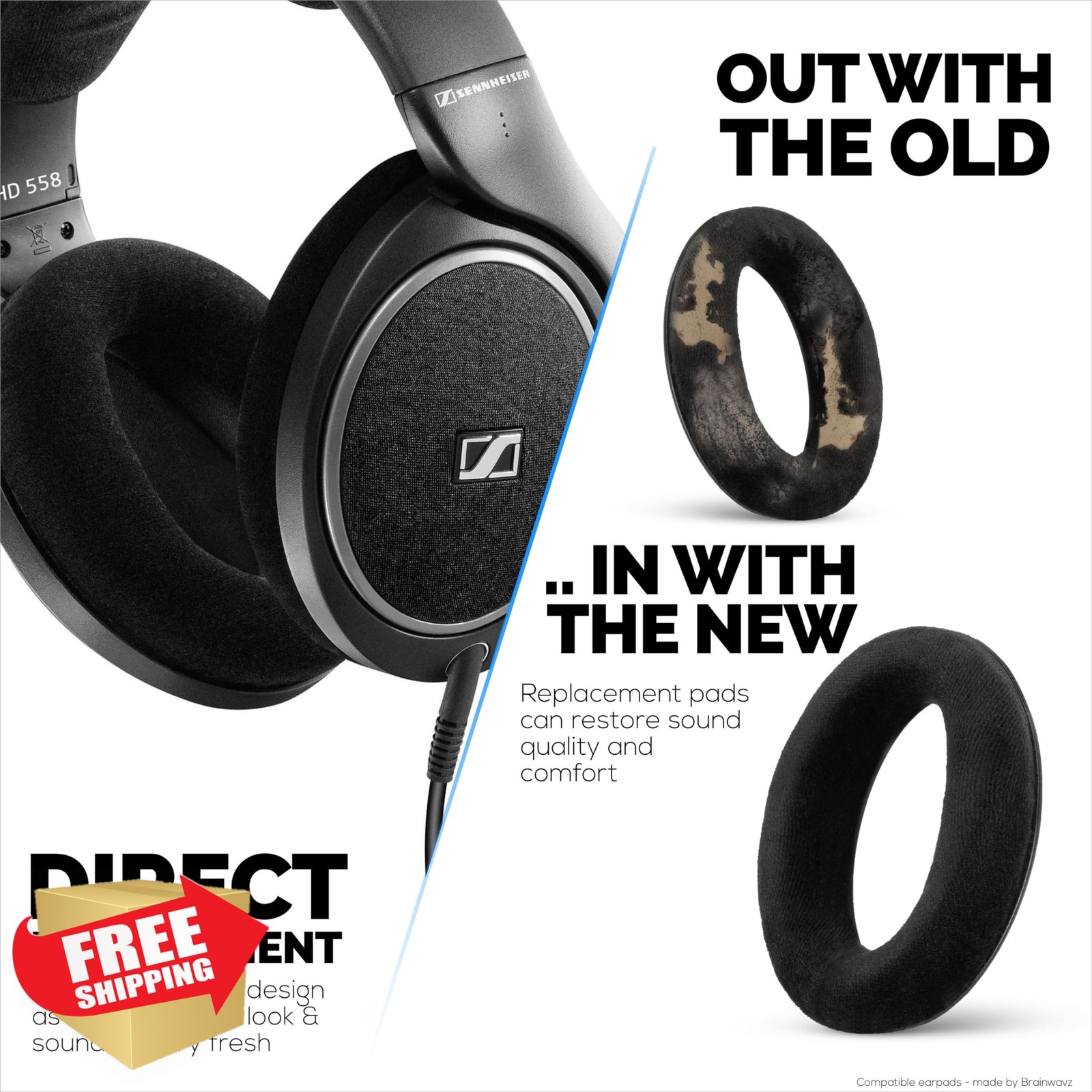 Brainwavz Earpads for Sennheiser HD598 HD599 HD558 HD518 HD595 HD569 Black Ve…