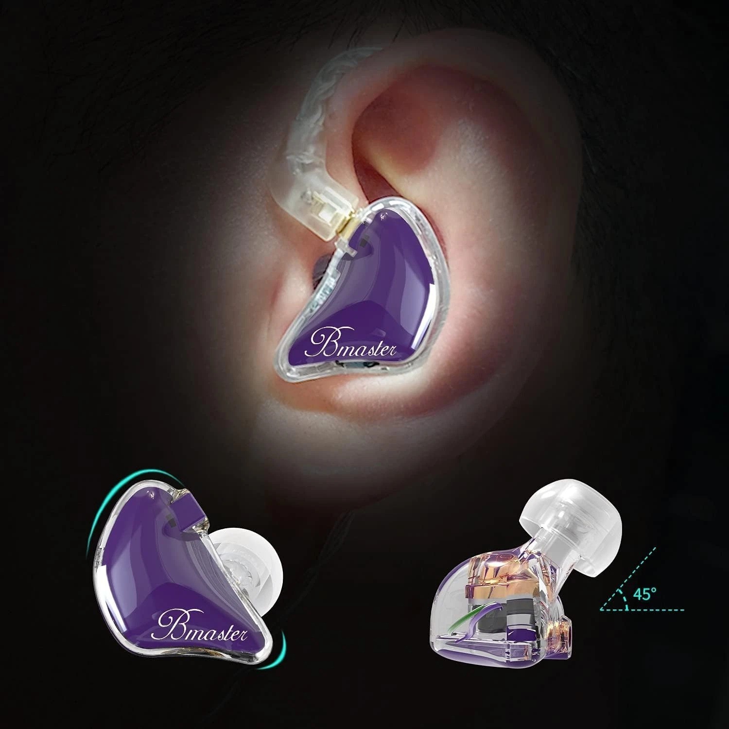 Bmaster Triple Driver IEM Purple Hifi Stereo Sound Isolation Detachable MMCX …