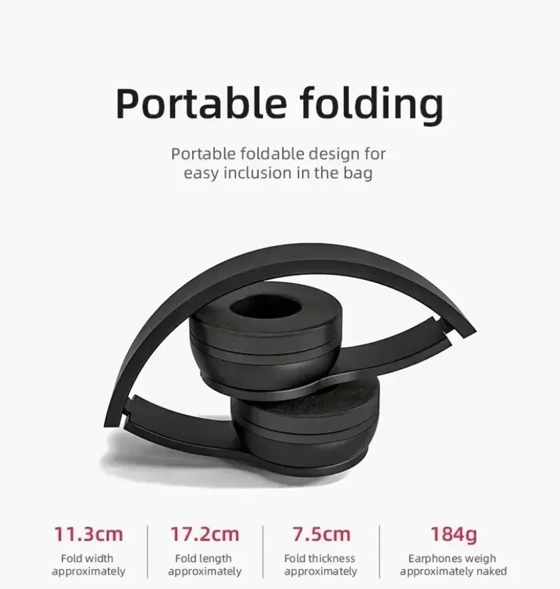 P47 Wireless Bluetooth 5.0 Headphones Over Ear Foldable FM Radio TF Card Mic