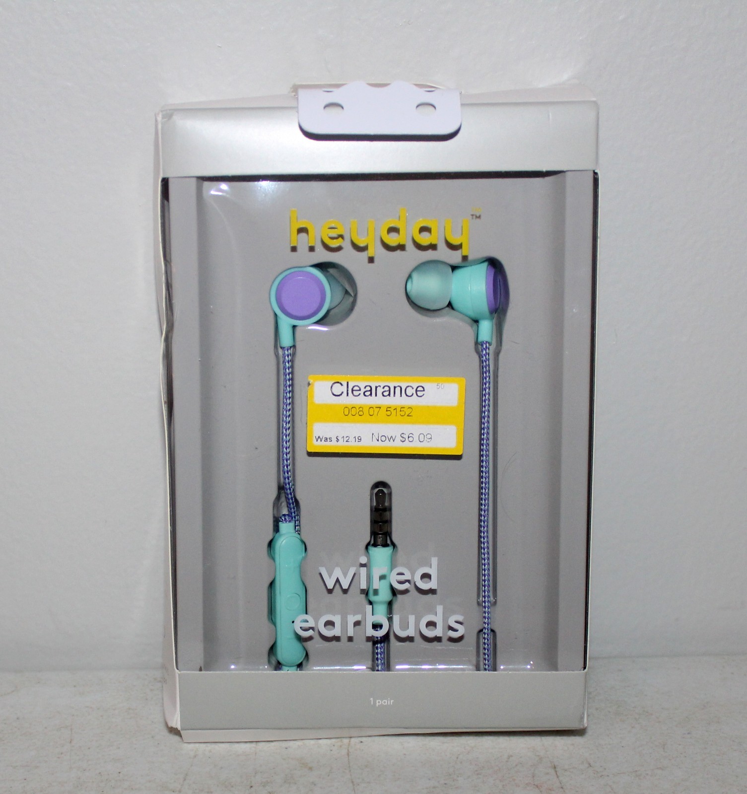 Heyday Wired Earbuds w/ Microphone 3.5mm Aux Jack Headphones SPRING TEAL (NEW)