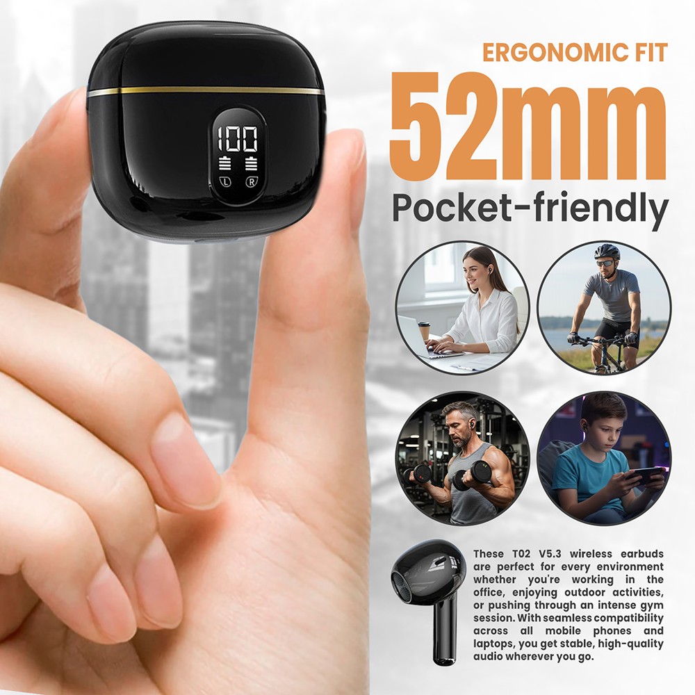 Bluetooth Earbuds Headset 5.3 Wireless Noise Cancelling TWS Waterproof Type-C US
