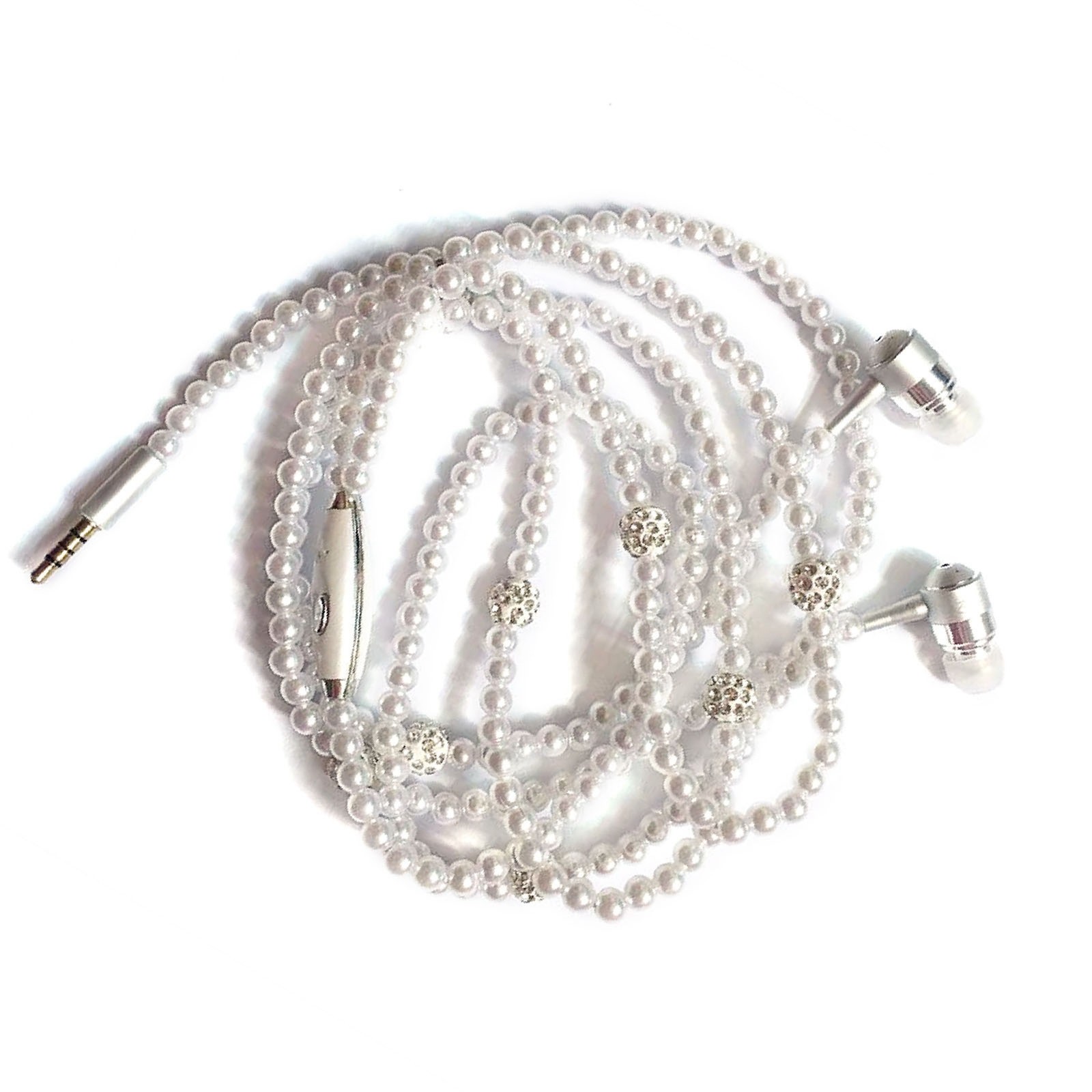 Pearl Necklace Stereo Earphones With Microphone 3.5mm In-ear F4P6