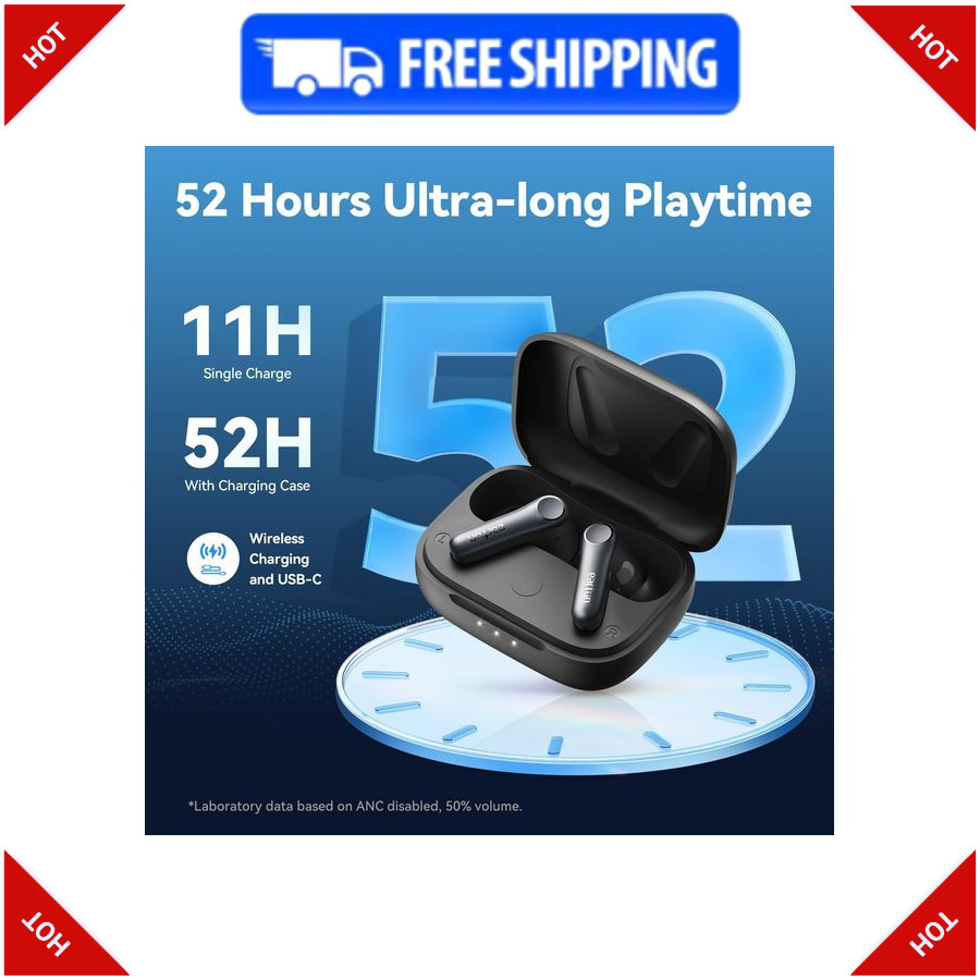 EarFun Air Pro 4 Adaptive Hybrid Noise Canceling Wireless Earbuds, 52H Playtime.