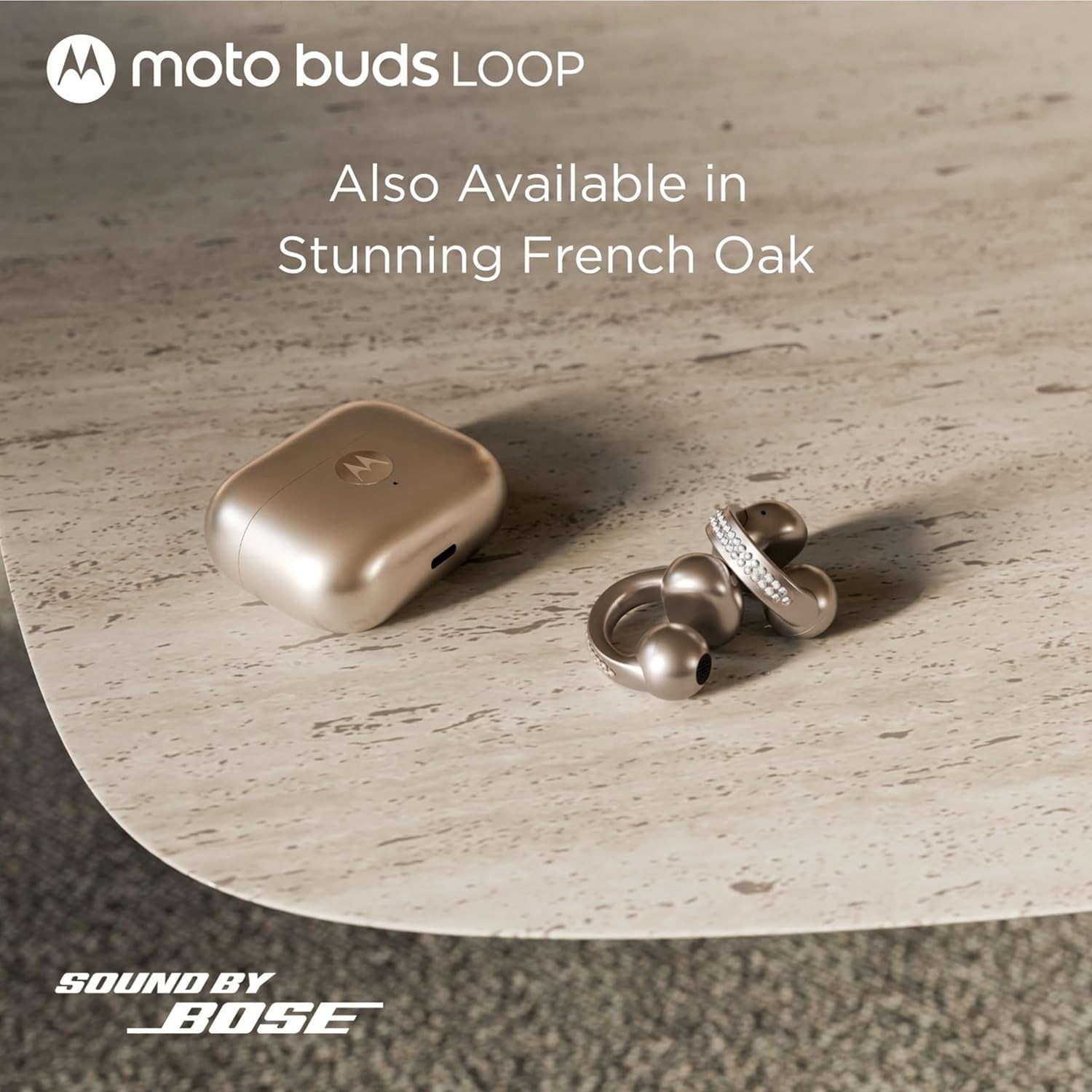 Motorola Moto Buds Loop with Sound by Bose True Wireless Earphones – French Oak