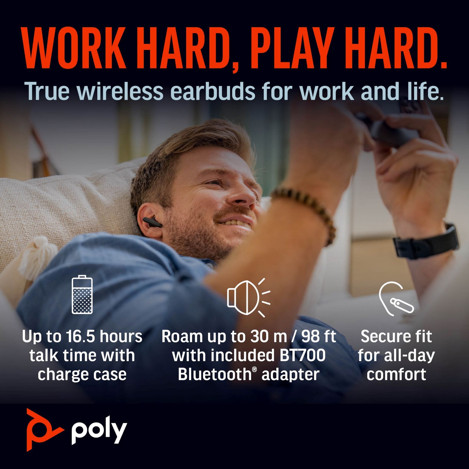 Poly Voyager Free 60+M UC Carbon Black Earbuds +BT700 USB-C Adapter