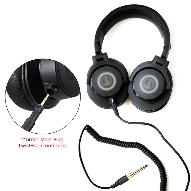3.5mm Extended Coiled Dj Cable for ATH M50X M40X Headphone Cable 6.5mm Adapter