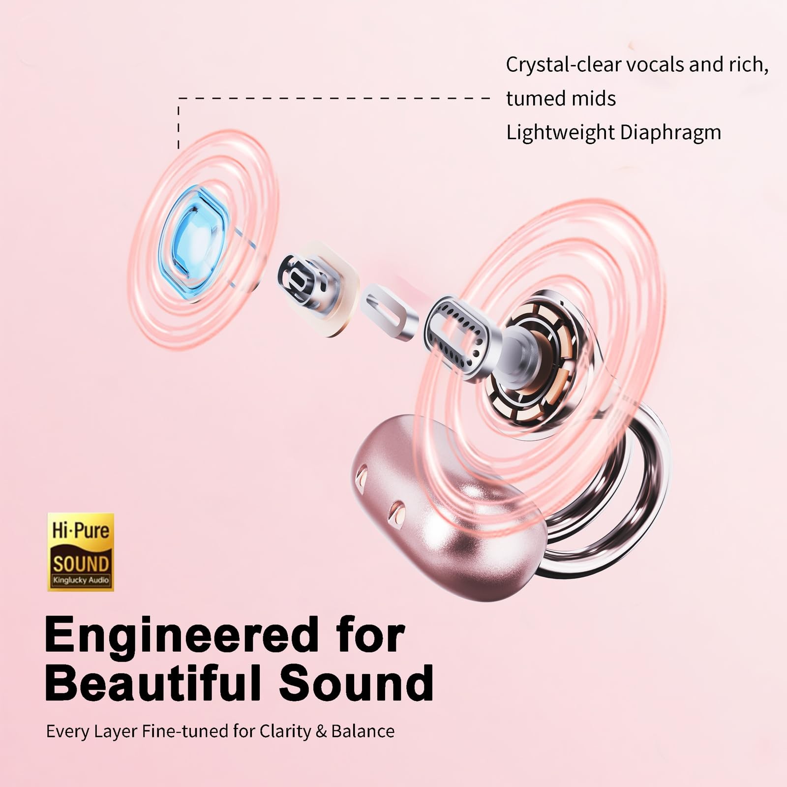 Clip-On Open Ear Earbuds with Detachable Crystal Butterfly Earrings, Bluetoot…