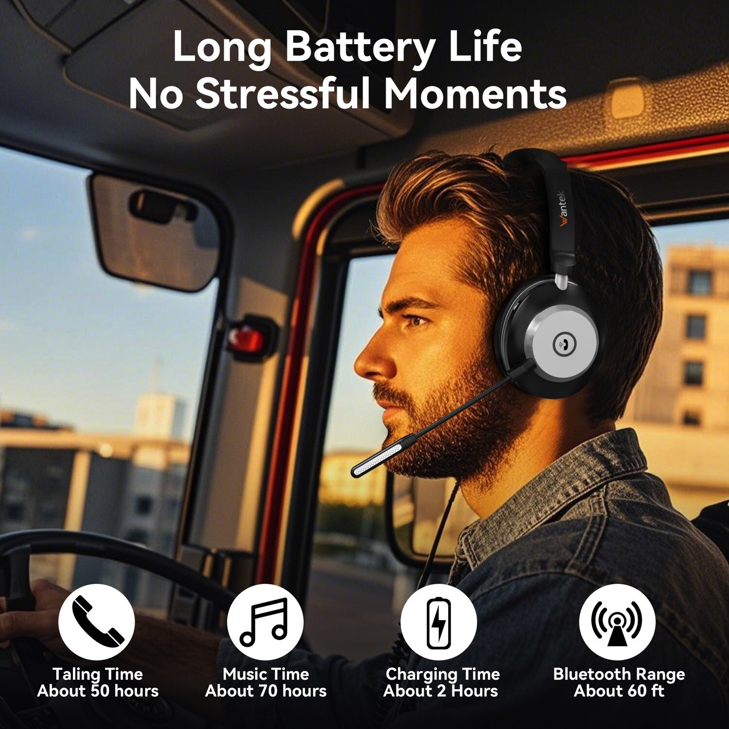 Wantek Wireless Earpiece with Microphone USB Dongle HD Voice Bluetooth Headset