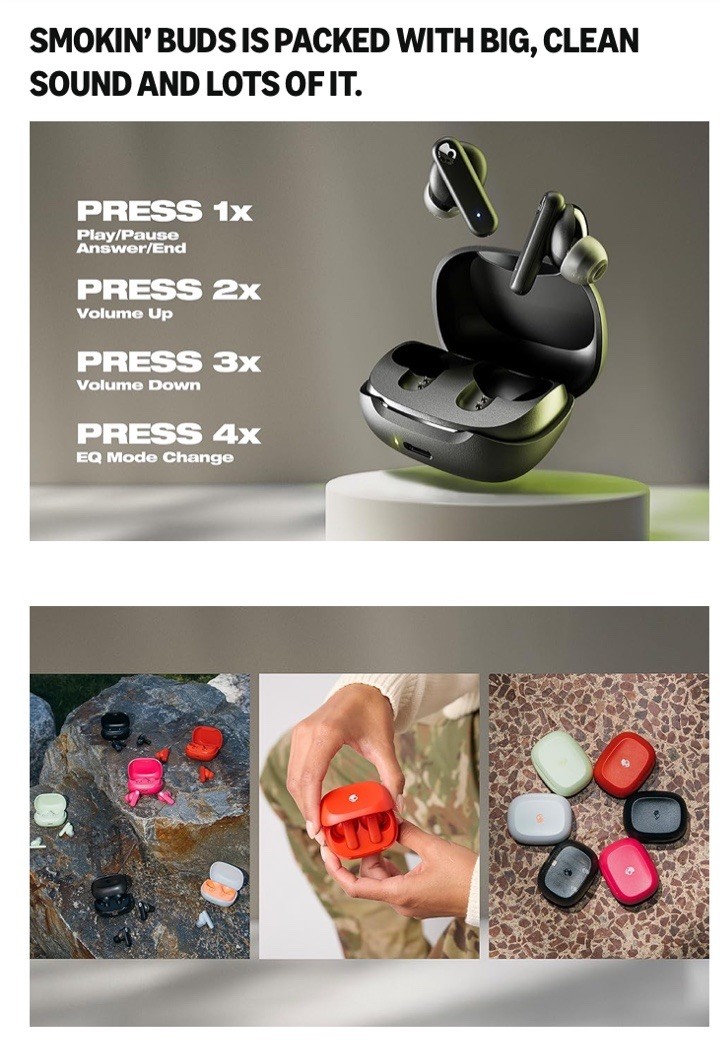 Skullcandy Smokin Buds Wireless Earbuds Bluetooth Headphones Preppy Sage A9