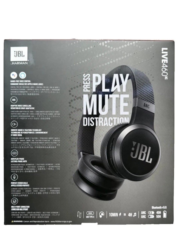 JBL Live 460NC Wireless Bluetooth On-Ear ANC Headphones Black New Sealed