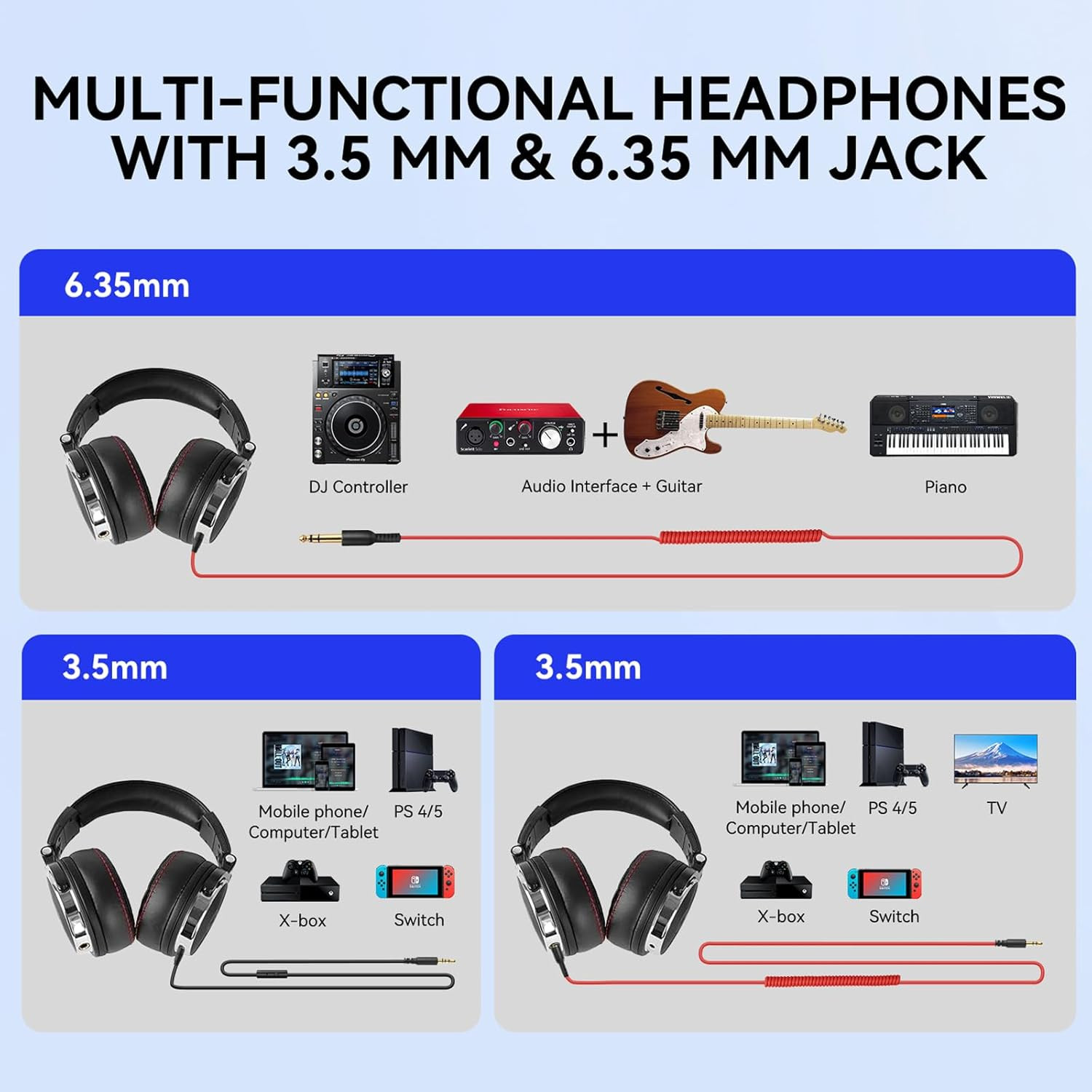 Studio Monitor Headphones Wired Over Ear 50mm Drivers Noise Isolating Audio