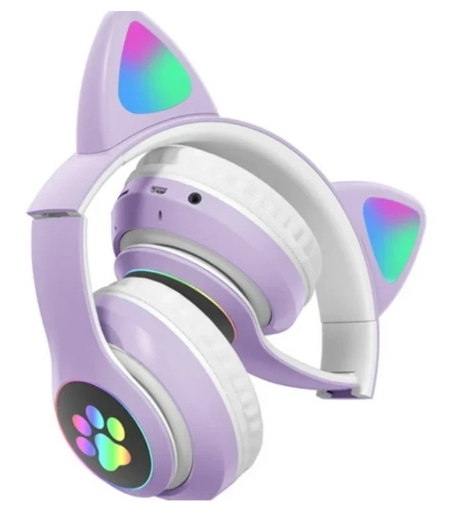 Kids Wireless Bluetooth Cat Ear Headphones LED Light Over Ear Headset