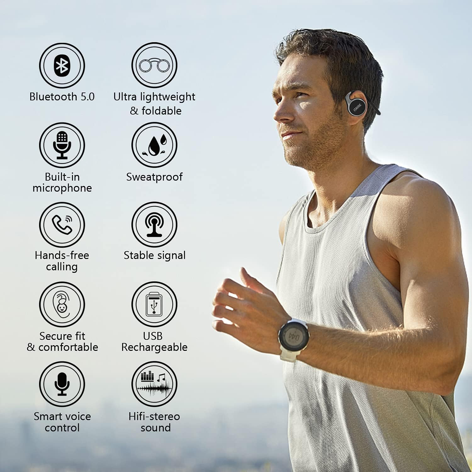 Behind the Head Headphones, Bluetooth 5.0 Neckband around Head Headphones Lightw
