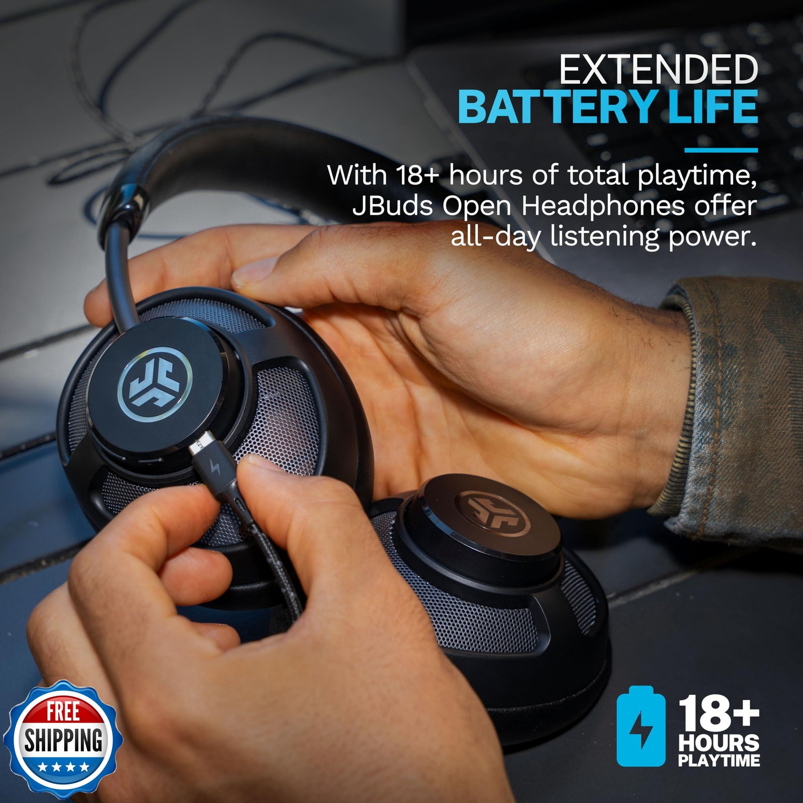 JLab JBuds Open Wireless Headphones, Black, Open-Back, Immersive