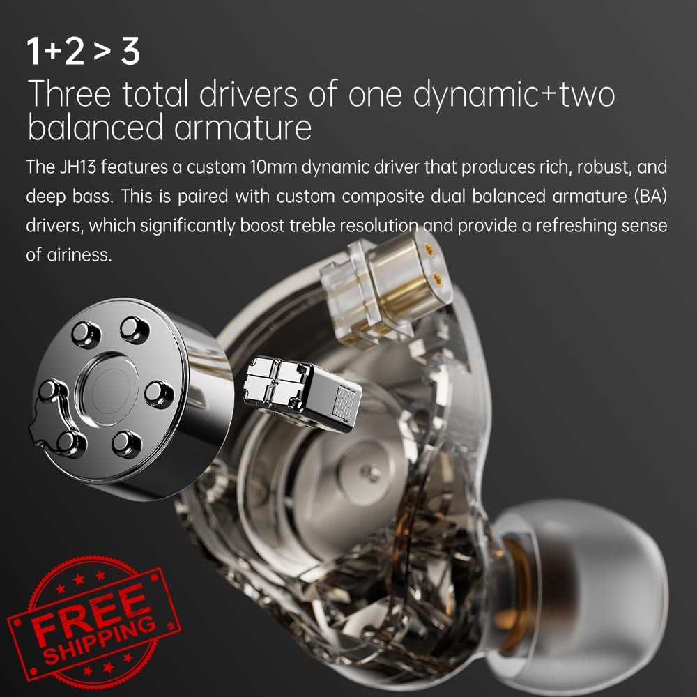 FiiO JH13 Hybrid IEMs 1DD 2BA Drivers Transparent Black