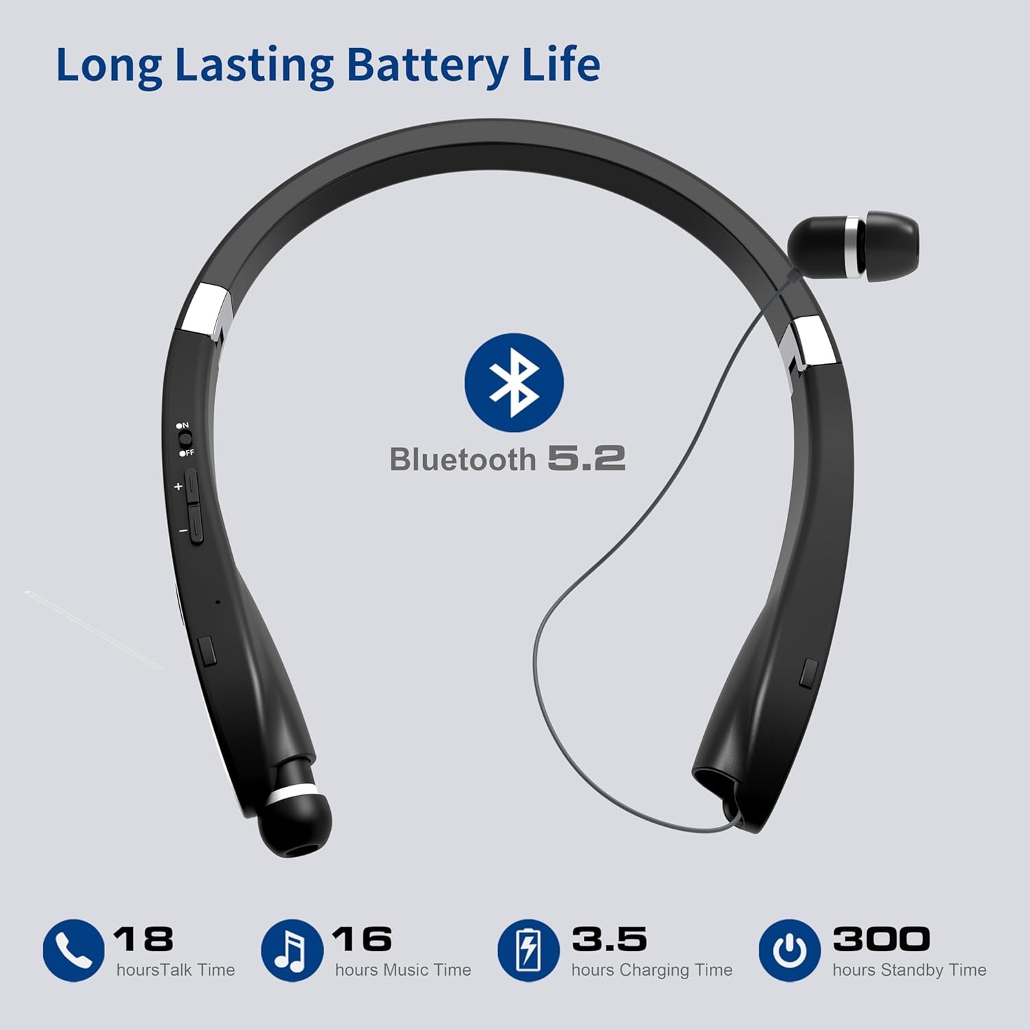 Bluetooth Neckband Headphones, Dpvisn Foldable Wireless Lightweight Black