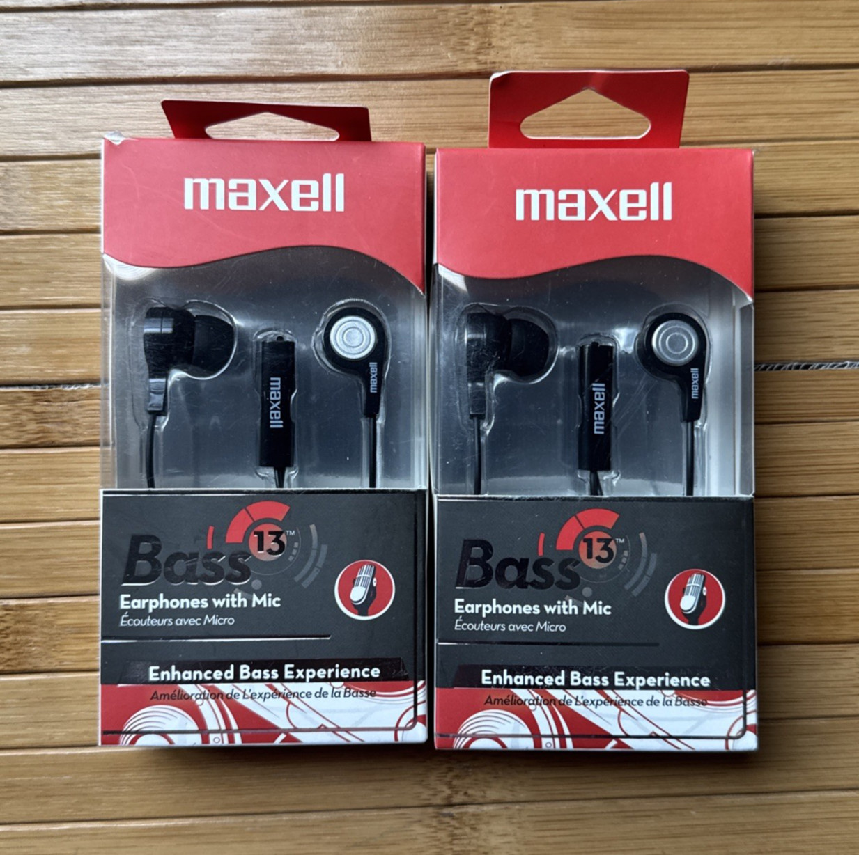 (2) Maxell Bass 13 Earphones with Built-In Mic, Heavy Bass & Noise Isolation New