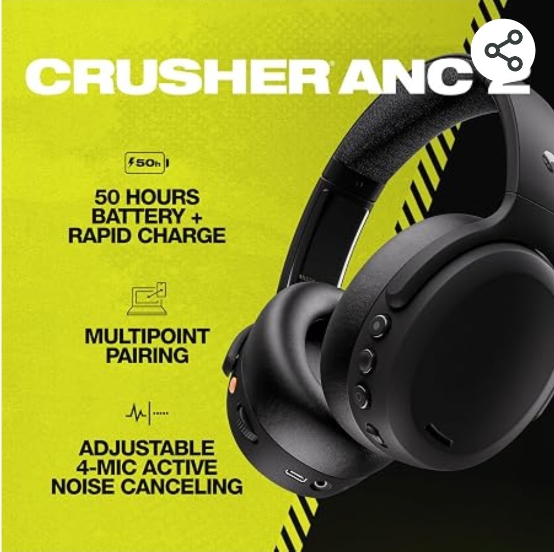 🔥Skullcandy Crusher ANC XT 2 Over-Ear Headphones-Black FACTORY SEAL FREE SHIP!