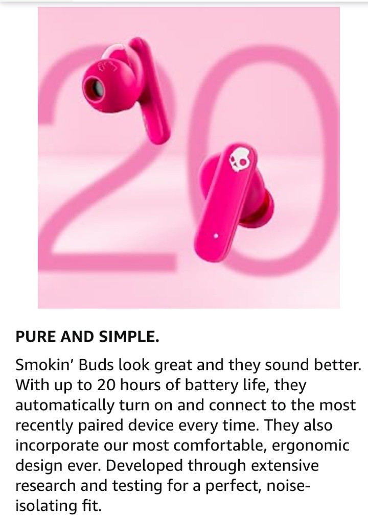 New Skullcandy Smokin’ Buds Wireless Earbuds Bluetooth Headphones Flame Red A9