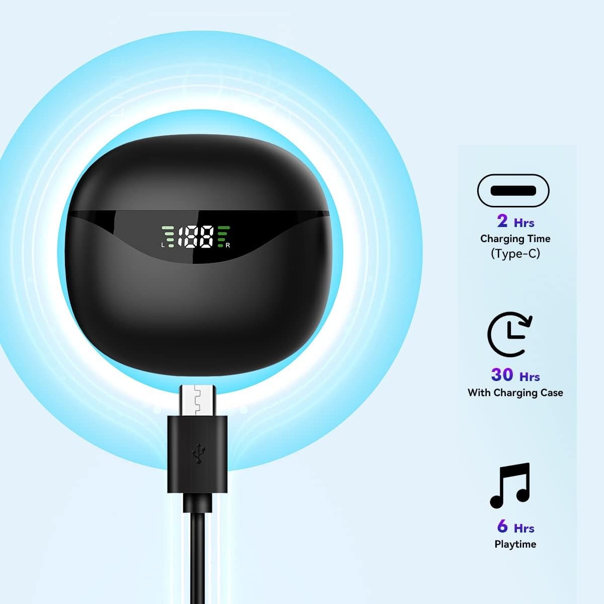 TWS Wireless Bluetooth 5.3 Earbuds Stereo Headset Noise Cancelling Trucker w/Mic