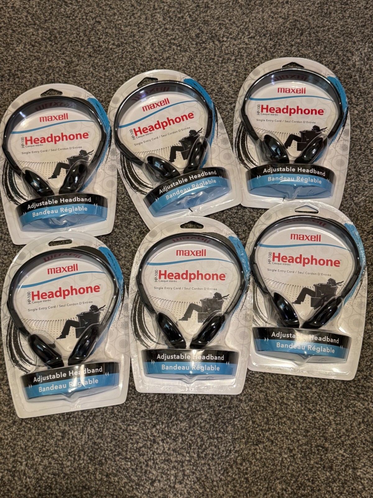Lot of 6 pairs – Maxell HP-100 Lightweight Adjustable Stereo Headphones wired