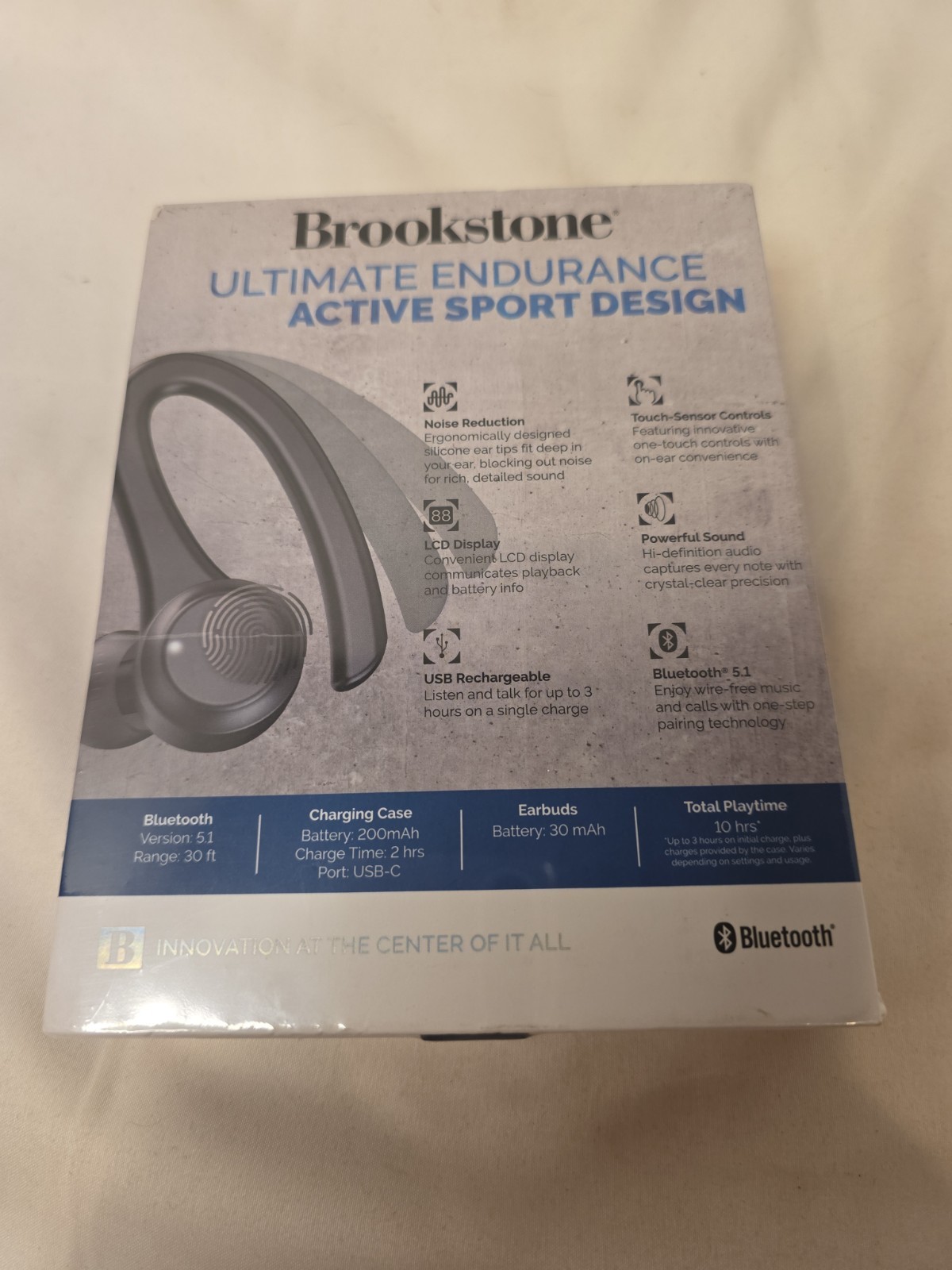 Brookstone Active Pro True Wireless Earbuds LCD Display Bluetooth 5.1 Brand New