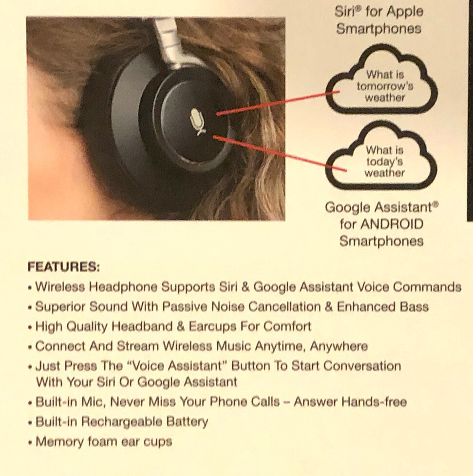 AUDIOLUX Voice Assistant Wireless Bluetooth Headphone Optimized/Siri & Google