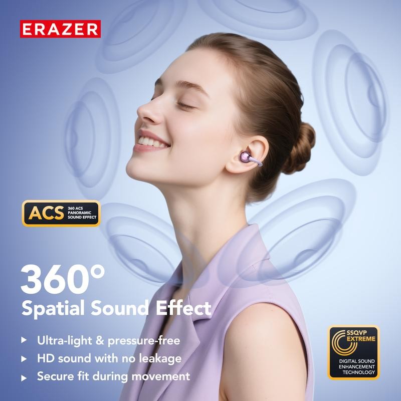 1*ERAZER XF36 Clip-on Wireless Earbuds Bluetooth Headset AI Translator Headphone