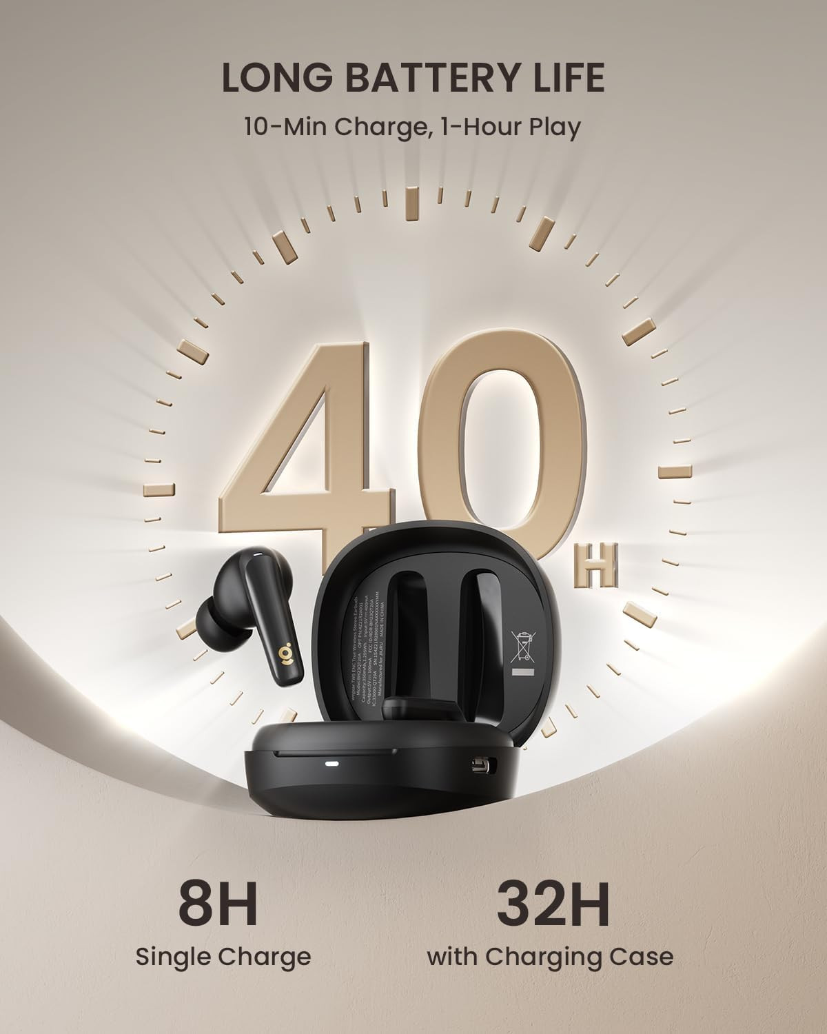 Wireless In-Ear Earbuds 4 Mics ENC Call-Enhancing Rophones 40H Playtime Workouts