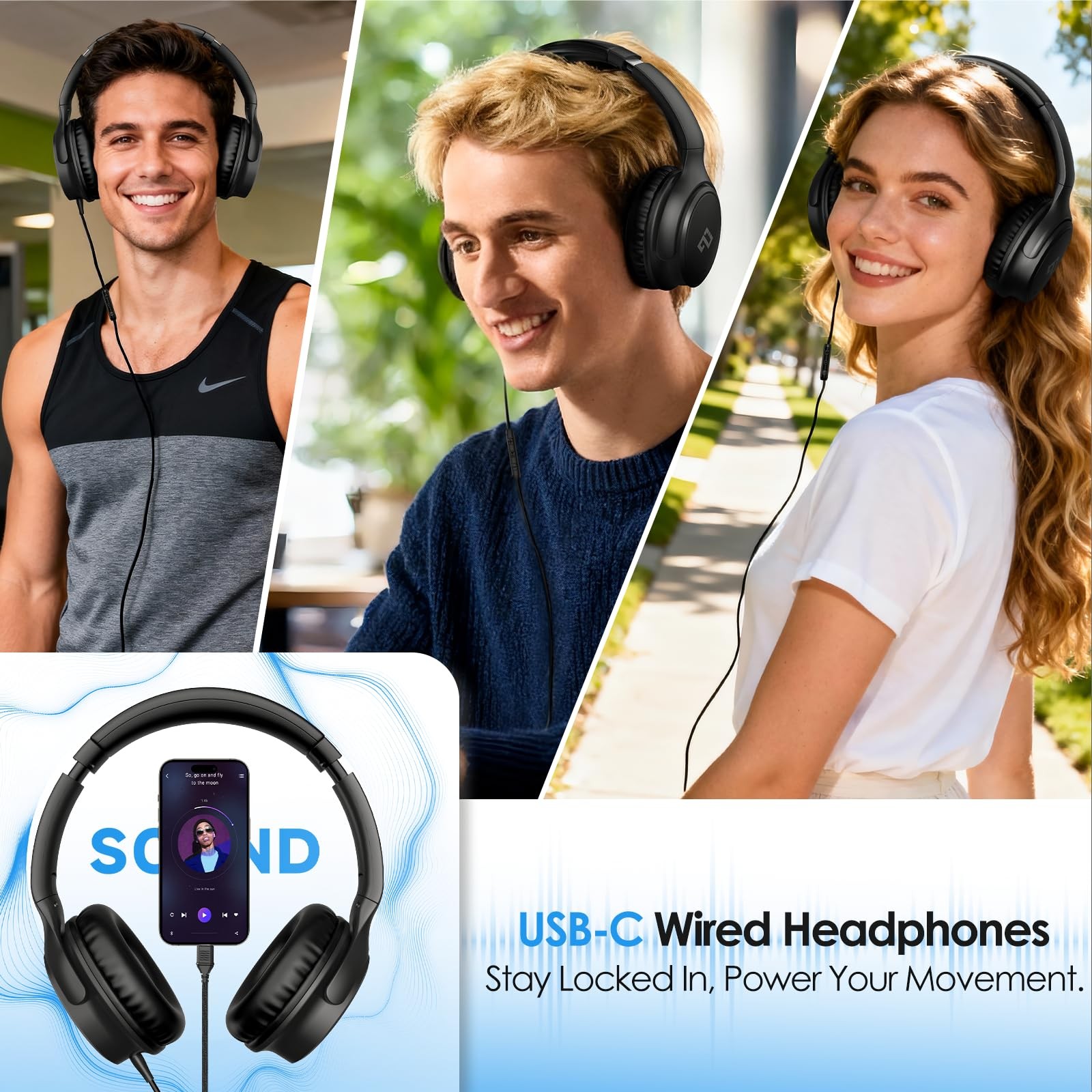 USB C Headphones Kids Wired Headphones for Adults with Microphone