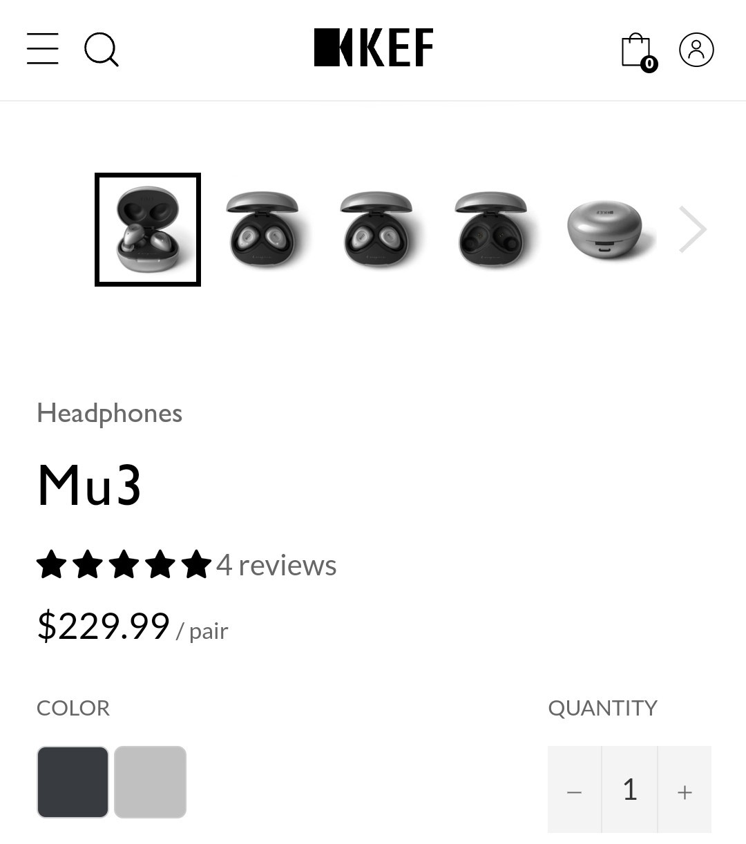 KEF Mu3 Noise Cancelling True Wireless Earphones (Charcoal)