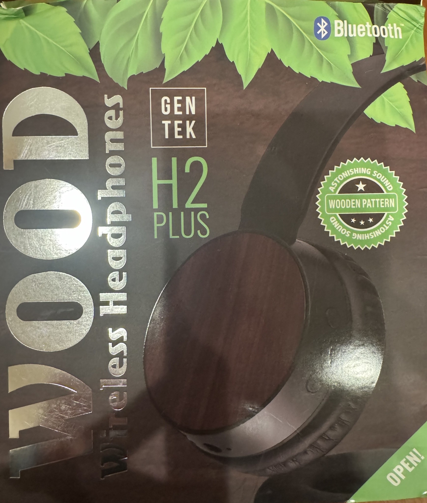 GENTEK H2 PLUS WIRELESS WOOD HEADPHONES BROWN WOODEN TEXTURE 10 M RANGE 14805