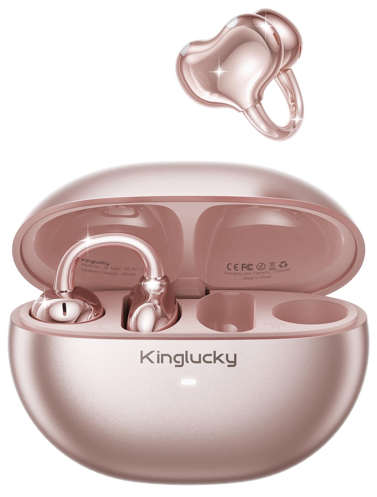 Upgraded ClipOn Earbuds Bluetooth 6.0 Wireless Open Ear 40H Play Rose Gold