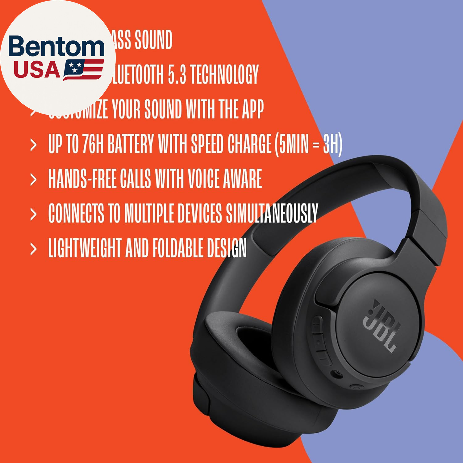 Tune 720BT – Wireless Over-Ear Headphones with Pure Bass Sound, Bluetooth 5.3,