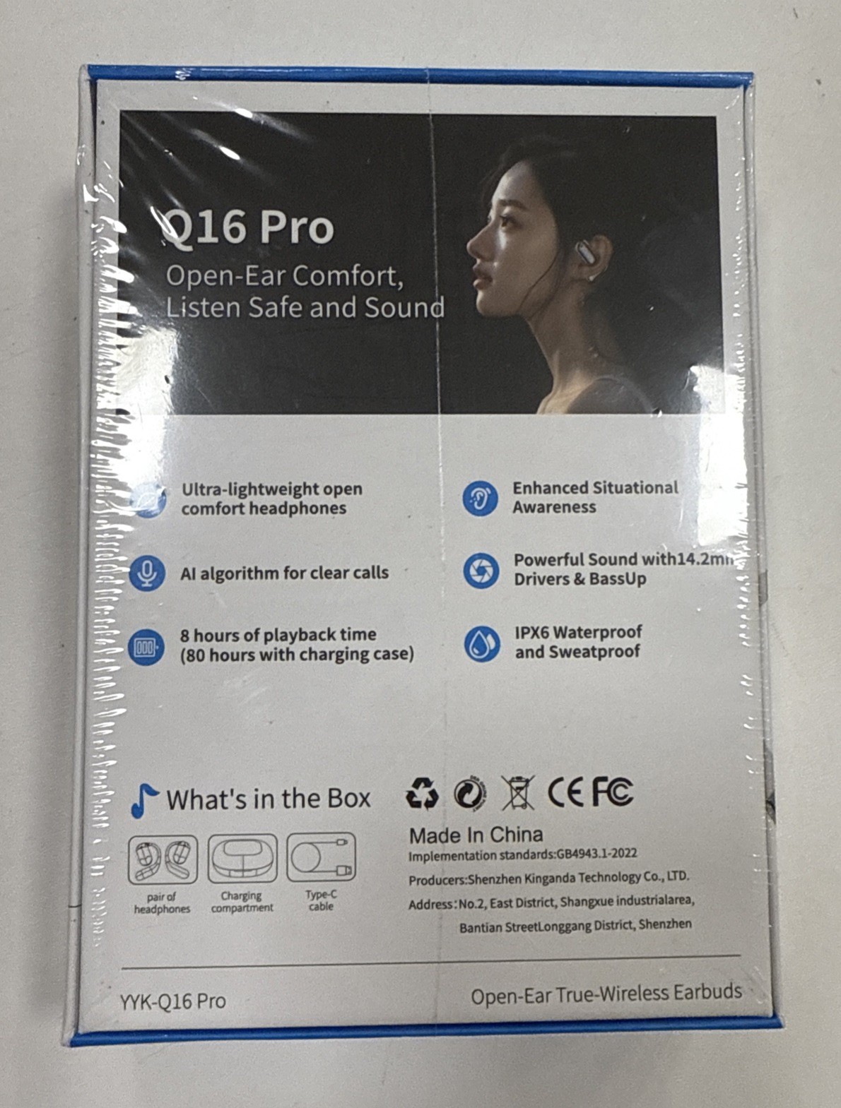 Q16 Pro Over The Ear Earbuds True Wireless LCD Open Earphones USA NEW-silver